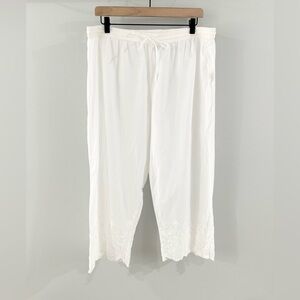 Soft Surroundings Elastic Waist Wide Leg Eyelet Hem Pants White Size Large